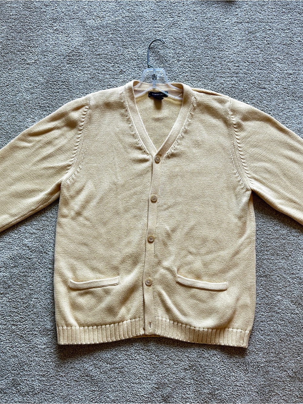 Lands' End Women’s 100% Cotton, Butter Yellow, V-Neck Button Cardigan